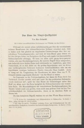 Das Haus im Xingú-Quellgebiet : mit 3 bisher unveröfnetlichten Zeichnungen von Wilhelm von den Steinen