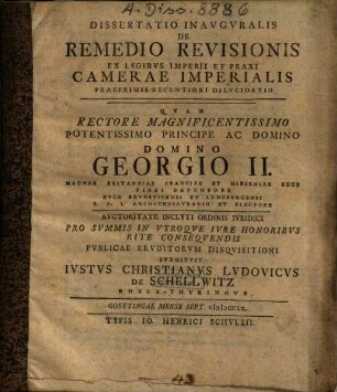 De remedio revisionis ex legibus imperii et praxi camerae imperialis praeprimis recentiori dilucidatio