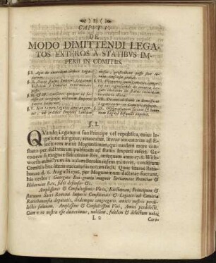 Caput V. De Modo Dimittendi Legatos Exteros a Statibus Imperii in Comitiis.