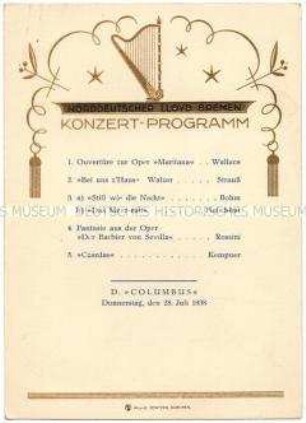 Programm eines Konzertes auf der "Columbus" am 28. Juli 1938 - Nachlass
