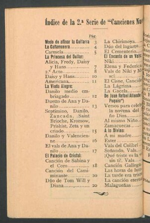 Índice de la 2.ª Serie de "Canciones Nuevas"