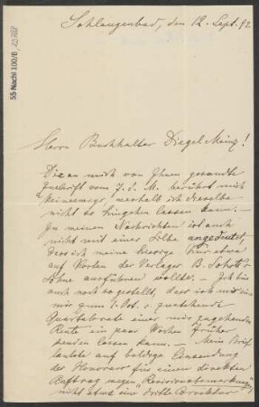 Brief an ... Diegel : 12.09.1892