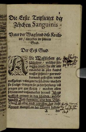 Die Erste Triplicitet der Zeychen Sanguinis.