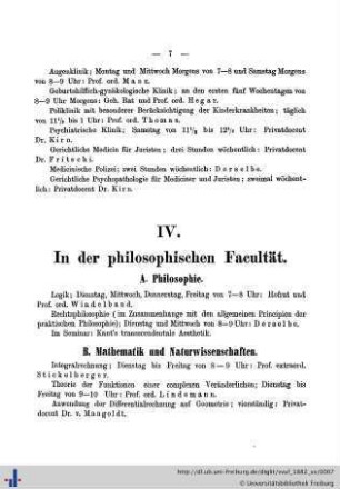 IV. In der philosophischen Facultät.