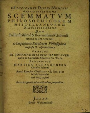 Scemmatvm Philosophicorum Miscellaneorum Diascepsis Prima