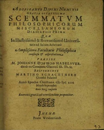 Scemmatvm Philosophicorum Miscellaneorum Diascepsis Prima