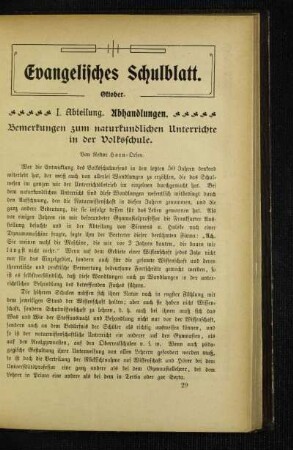 Bemerkungen zum naturkundlichen Unterrichte in der Volksschule