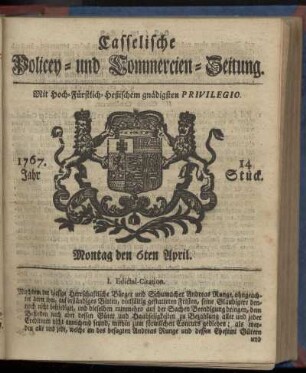 14. Stueck, Montag den 6ten April 1767