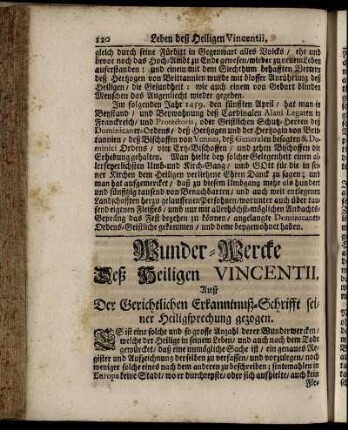 Wunder-Wercke Deß Heiligen Vincentii.