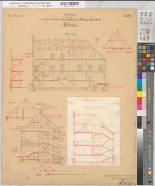 Dülmen (Dülmen) Neubau des Amtsgerichts (Amtsgericht und Gefängnis) Blatt 4 Schnitte mit Revisionsvermerken 1895 1 : 100 64,5 x 49 Zeichnung Staatshochbauamt Münster