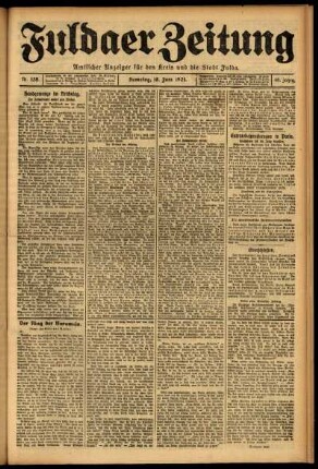 Erste Ausgabe vom Samstag, den 18. Juni 1921.