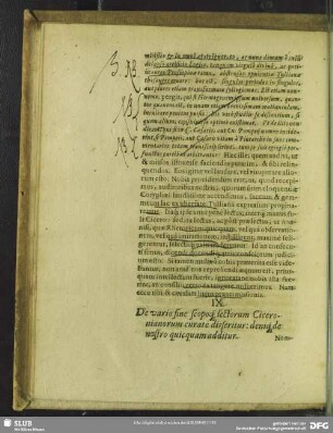 IX. De vario sine scopoq[ue] lectorum Ciceronianorum curatè disseritur: deniq[ue] de nostro quicquam additur