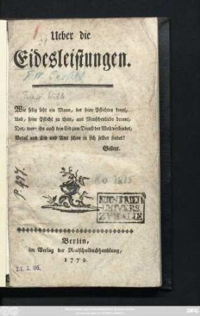 Ueber die Eidesleistungen