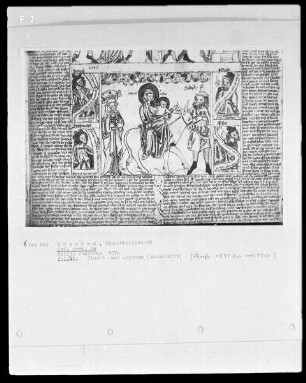 Biblia Pauperum — Typologische Bildseite mit Flucht nach Ägypten, Folio 3verso