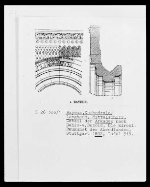 Bayeux, Kathedrale, Langhaus, Mittelschiff, Detail der Arkaden