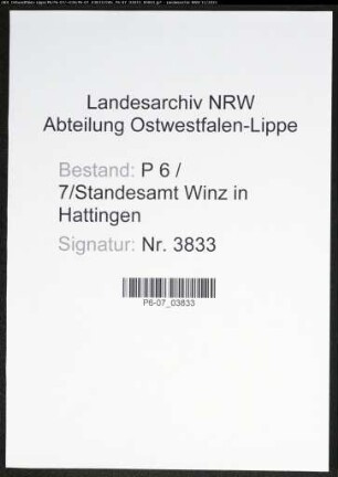 Heiratsregister Standesamt Winz in Hattingen
