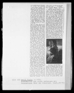 Ausschnitte aus alten Zeitungen mit Rezensionen über Erich Fuchs