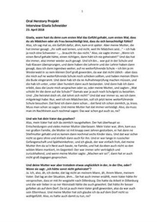 Transkript zum Video-Interview mit Gisela Schneider (Oral Herstory-Projekt)