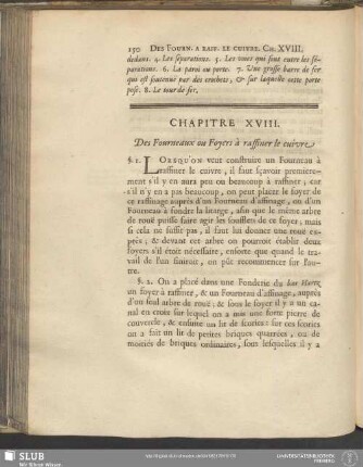 Chapitre XVIII. Des Fourneaux ou Foyers à raffiner le cuivre
