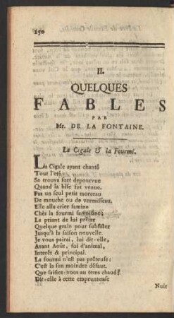 II. Quelques Fables Par Mr. De La Fontaine