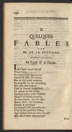 II. Quelques Fables Par Mr. De La Fontaine