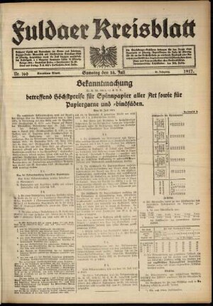 Zweite Ausgabe vom Samstag, den 14. Juli 1917.