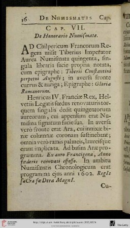 Cap. VII: De Honorario Numismate