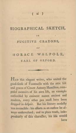 Biographilcal sketch in fugitive crayons, of Horace Walpole, Earl of Oxford