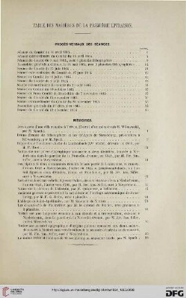 Table de matières de la première livraison