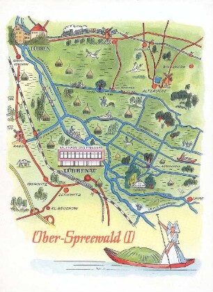 Oberspreewald (Landschaft). Schematische Übersichtskarte Ober Spreewald (I), Ansichtskarte