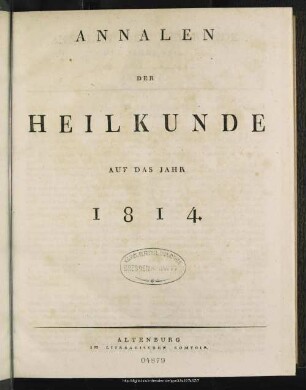 1814: Annalen der Heilkunde : d. Jahrs ...