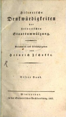 Historische Denkwürdigkeiten der helvetischen Staatsumwälzung, 1