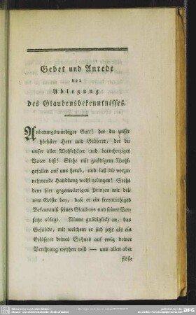 Gebet und Anrede vor Ablegung des Glaubensbekenntnisses