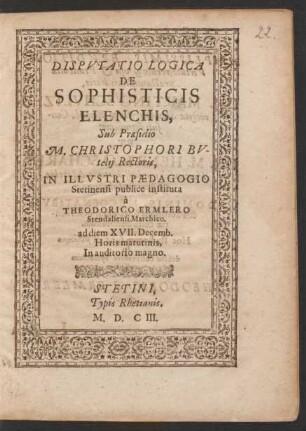 Disputatio Logica De Sophisticis Elenchis