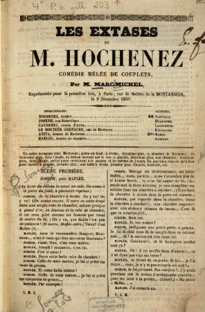 Les extases de M. Hochenez : Comédie mêlée de couplets