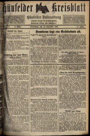 Erste Ausgabe vom Donnerstag, den 19. September 1929.