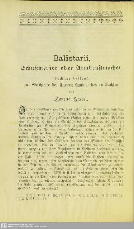 Balistarii, Schußmeister oder Armbrustmacher. Sechster Beitrag zur Geschichte des älteren Handwerkes in Sachsen