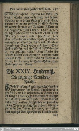Die XXIV. Hinderniß. Die unzeitige Menschen-Furcht