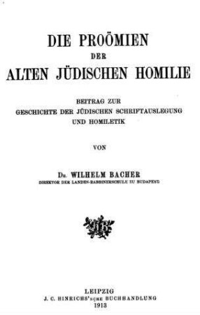 Die Proömien der alten jüdischen Homilie