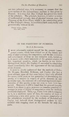 On the partition of numbers.