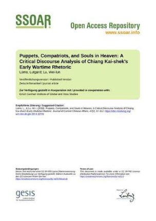 Puppets, Compatriots, and Souls in Heaven: A Critical Discourse Analysis of Chiang Kai-shek’s Early Wartime Rhetoric