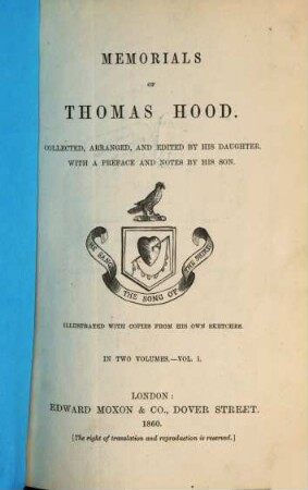 Memorials of Thomas Hood : in 2 vol.. 1
