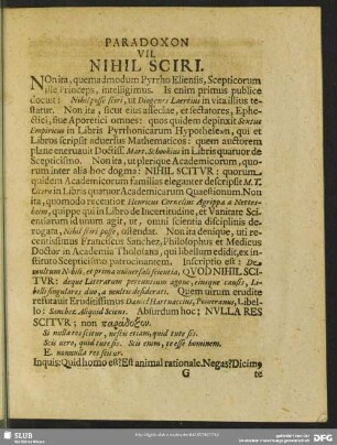 Paradoxon VII. Nihil Sciri
