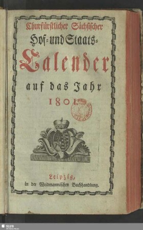 1801: Churfürstlich-Sächsischer Hof- und Staatscalender