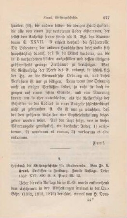 677-680 [Rezension] Kraus, Franz Xaver, Lehrbuch der Kirchengeschichte fuer Studierende