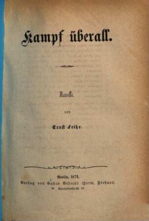 Kampf überall : Novelle von Ernst Fritze