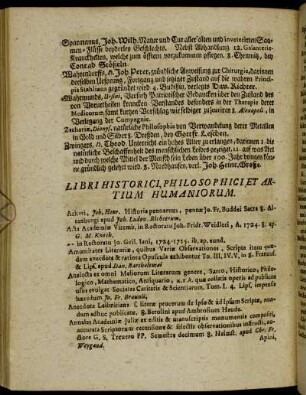 Libri Historici, Philosophici et Artium Humaniorum.