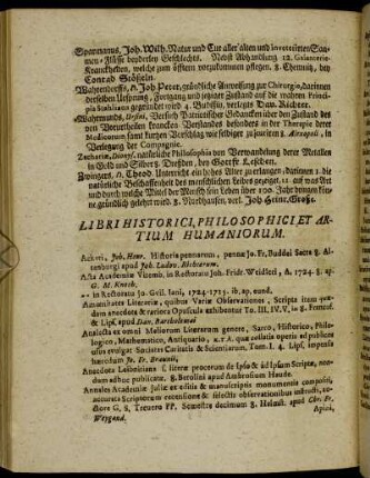 Libri Historici, Philosophici et Artium Humaniorum.