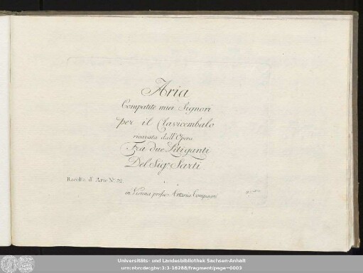 Aria Compatite miei Signori per il Clavicembalo ricavata dall'Opera Fra due Litiganti : Racolta d'Arie No. 32