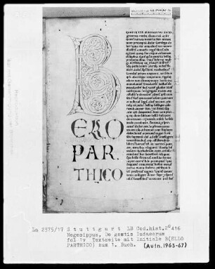 Hegesippius - De gestis Judaeorum — Initiale B und Kapitalen(ello Parthico), Folio 1verso